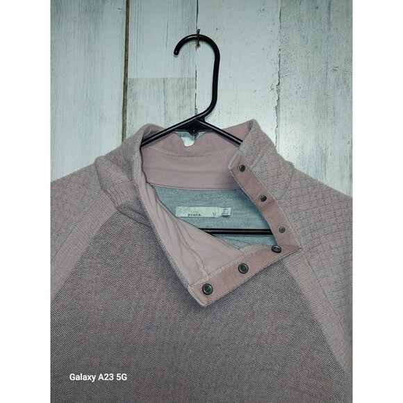 Prana Pink Raglan Sleeve Wool Blend Snap Mock Neck Pullover Sweater Size M - Picture 8 of 10